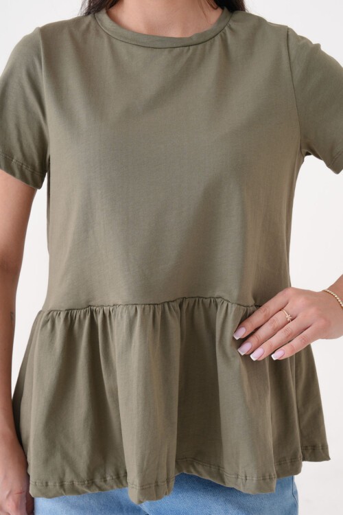 Haki Bel Altı Volanlı Bisiklet Yaka Bluz BCHPK-251247