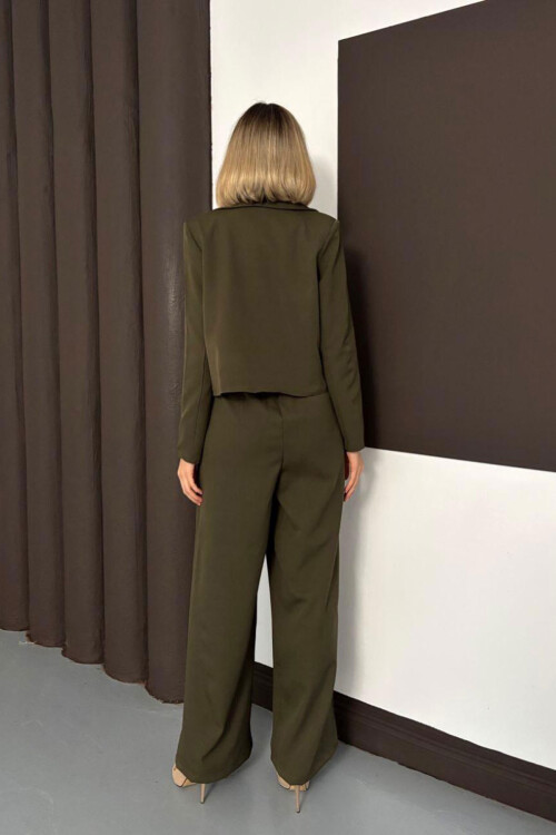 Haki Dokuma Ceket Ve Çift Cepli Straplez Tulum İkili Takım BCHN-254004