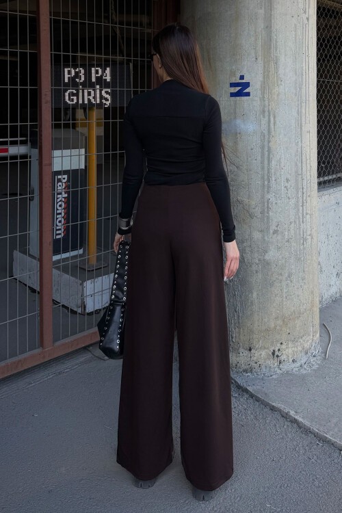 Kahverengi Cepli İspanyol Paça Ultra Soft Kumaş Pantolon  BCDF-25P0001