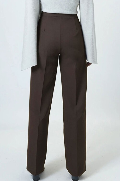 Kahverengi Kemerli Düğme Kapamalı Çift Cepli Palazzo Pantolon BCHAV-251230