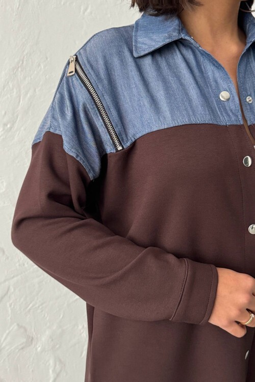 Kahverengi Kot Kumaş Garnili Yumuşak Dokulu Pantolon Gömlek Takım BCHN-25261022