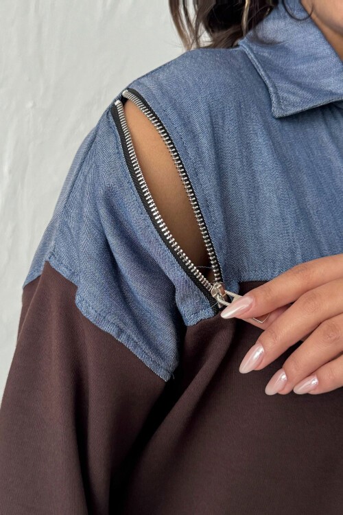 Kahverengi Kot Kumaş Garnili Yumuşak Dokulu Pantolon Gömlek Takım BCHN-25261022