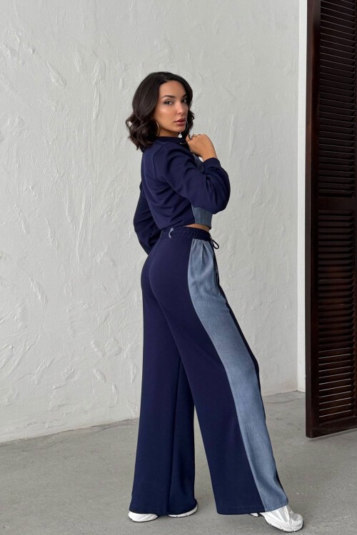 Lacivert Kot Kumaş Garnili Yumuşak Dokulu Pantolon Ceket Takım BCHN-25261021
