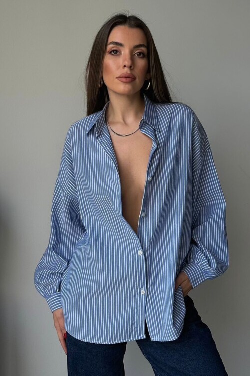 Mavi Çizgili Oversize Gömlek