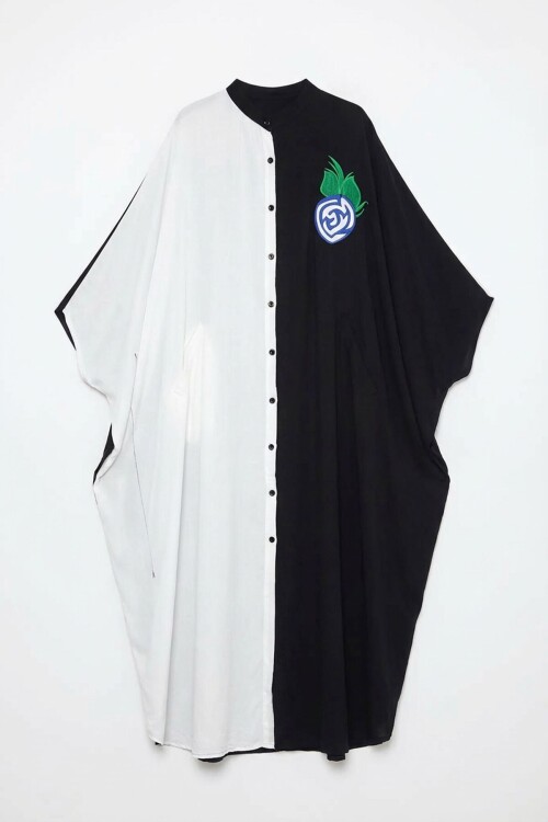 Beyaz Nakış İşlemeli Maxi Boy Dokuma Viscon Elbise