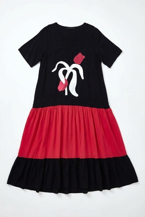 Fuşya Nakış İşlemeli Maxi Boy Dokuma Viscon Elbise