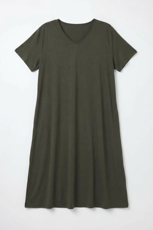 Haki Örme Viscon Elbise