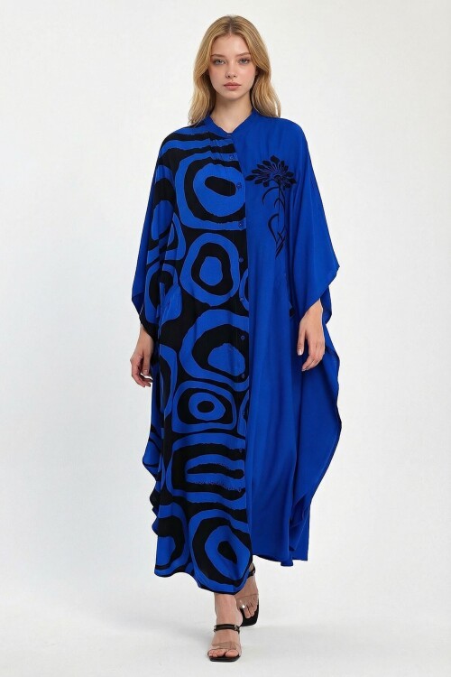 Saks Nakış İşlemeli Maxi Boy Dokuma Viscon Elbise