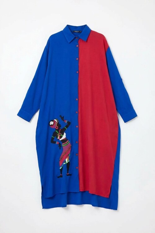 Saks Nakış İşlemeli Maxi Boy Dokuma Viscon Elbise