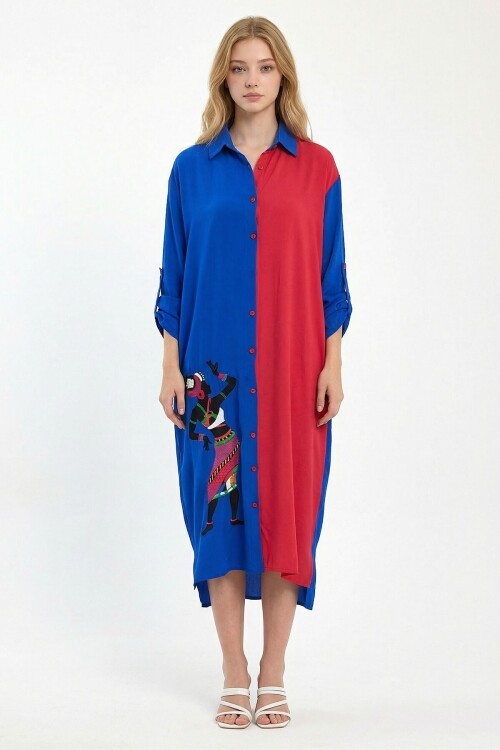 Saks Nakış İşlemeli Maxi Boy Dokuma Viscon Elbise