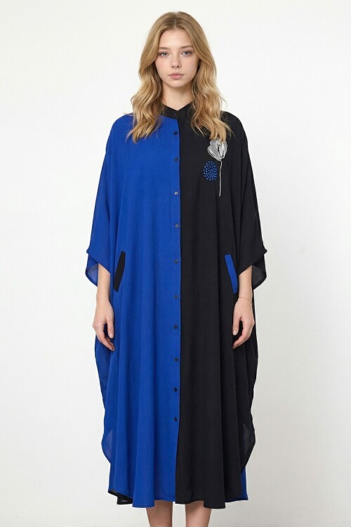 Saks Nakış İşlemeli Maxi Boy Dokuma Viscon Elbise