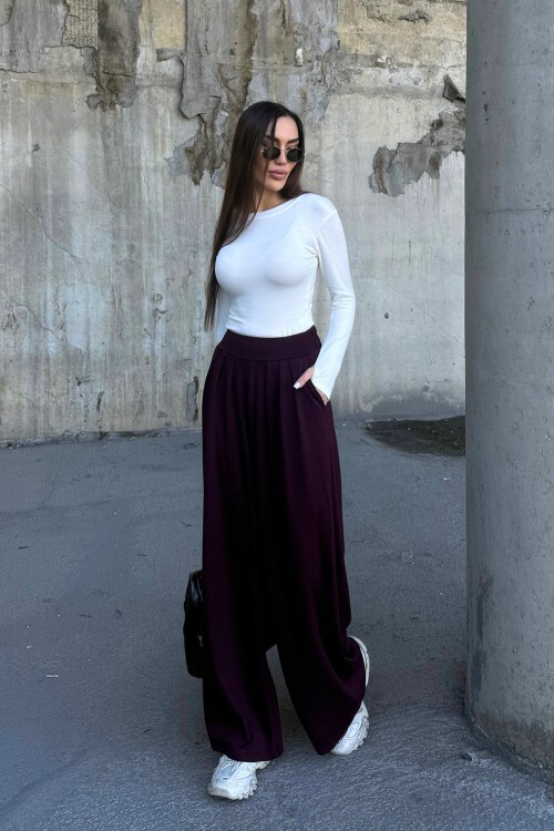 Mürdüm Pile Detaylı İspanyol Ultra Soft Kumaş Pantolon BCDF-25P0002