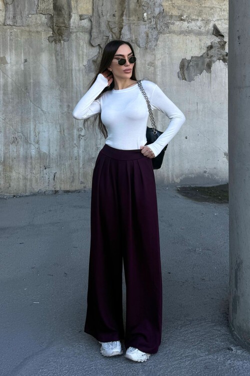 Mürdüm Pile Detaylı İspanyol Ultra Soft Kumaş Pantolon BCDF-25P0002