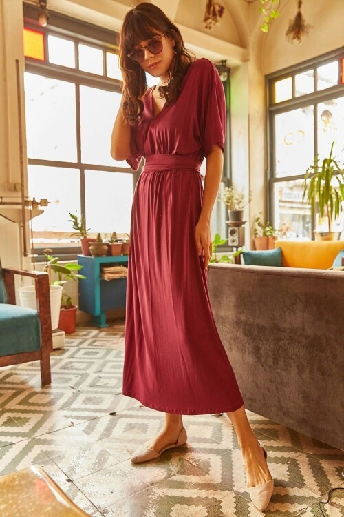 Mürdüm Yumuşak Dokulu Salaş Elbise