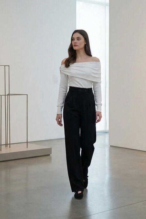 Siyah Beli Lastikli Düğme Kapamalı Çift Cepli Pantolon BCHAV-251229