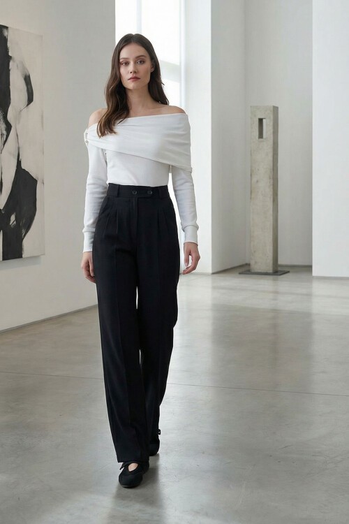 Siyah Beli Lastikli Düğme Kapamalı Çift Cepli Pantolon BCHAV-251229