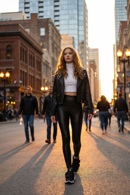 Siyah Beli Lastikli İçi Şardonlu Likralı Suni Deri Tayt BCHYL-251225