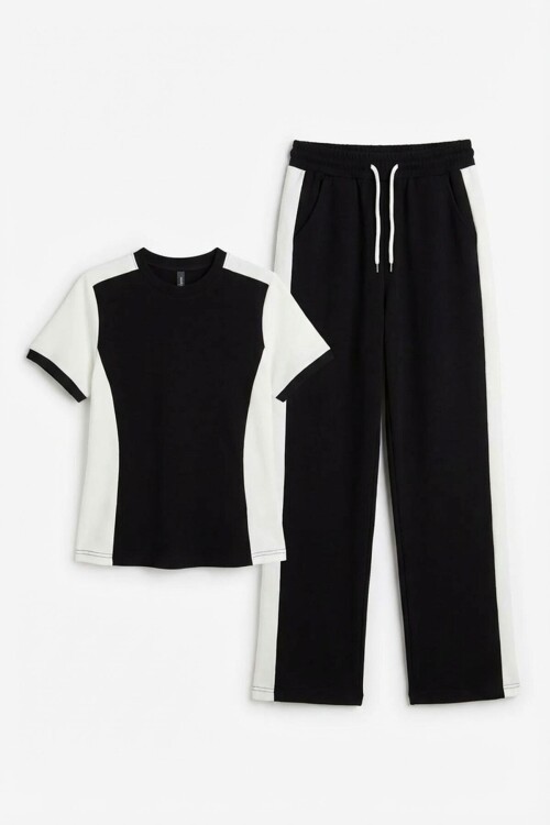 Siyah Blok Detaylı Yumuşak Dokulu Modal Kumaş Alt Üst Takım