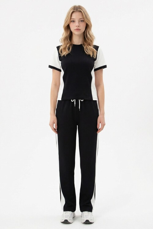 Siyah Blok Detaylı Yumuşak Dokulu Modal Kumaş Alt Üst Takım