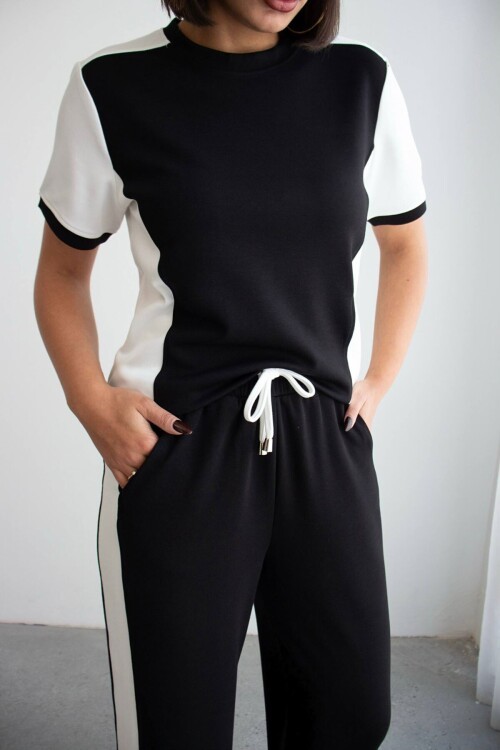 Siyah Blok Detaylı Yumuşak Dokulu Modal Kumaş Alt Üst Takım