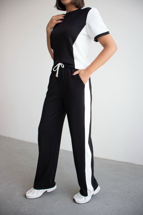 Siyah Blok Detaylı Yumuşak Dokulu Modal Kumaş Alt Üst Takım