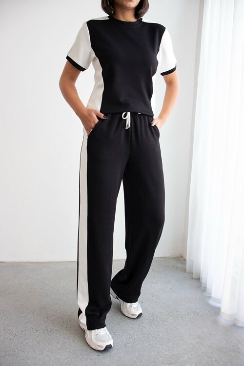 Siyah Blok Detaylı Yumuşak Dokulu Modal Kumaş Alt Üst Takım