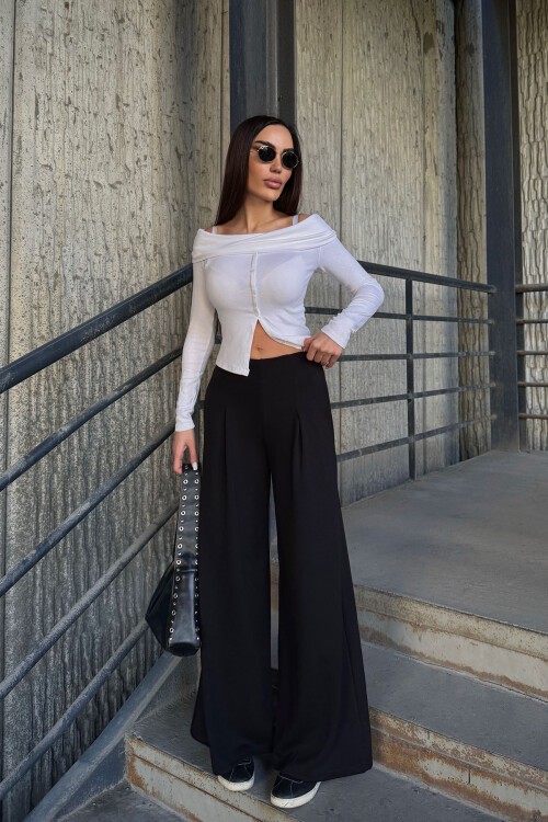 Siyah Cepli İspanyol Paça Ultra Soft Kumaş Pantolon  BCDF-25P0001