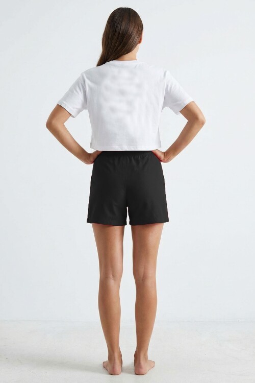 Siyah Düğmeli Dokuma Kumaş Şortlu Etek BCVDO-251000