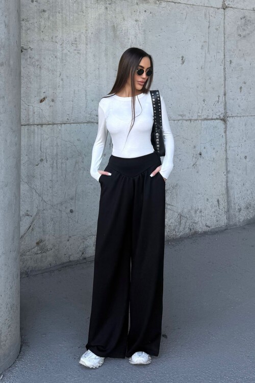 Siyah İspanyol Paça Ultra Soft Kumaş Pantolon BCDF-25P0003