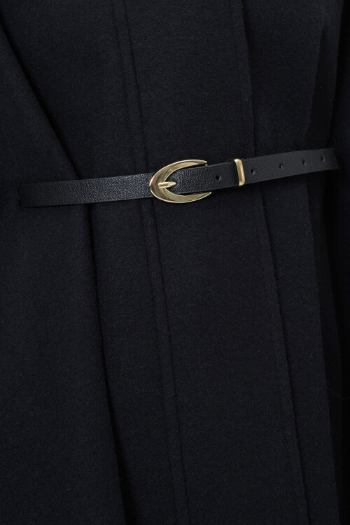 Siyah Kemer Detaylı Kaşe Pelerin Kaban BCHNV-251224