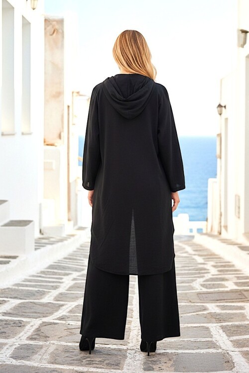 Alaçatı Keten Siyah Keten Gömlek Takım