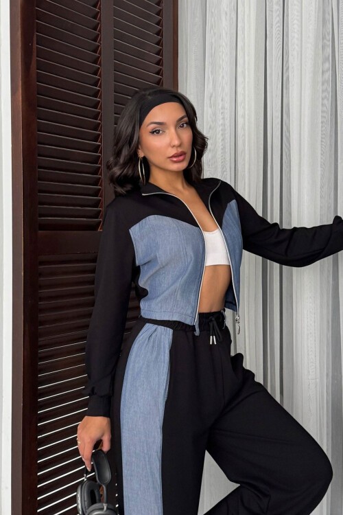 Siyah Kot Kumaş Garnili Yumuşak Dokulu Pantolon Ceket Takım BCHN-25261021