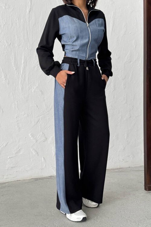 Siyah Kot Kumaş Garnili Yumuşak Dokulu Pantolon Ceket Takım BCHN-25261021