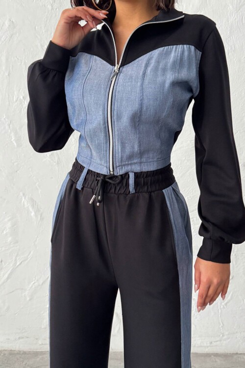 Siyah Kot Kumaş Garnili Yumuşak Dokulu Pantolon Ceket Takım BCHN-25261021