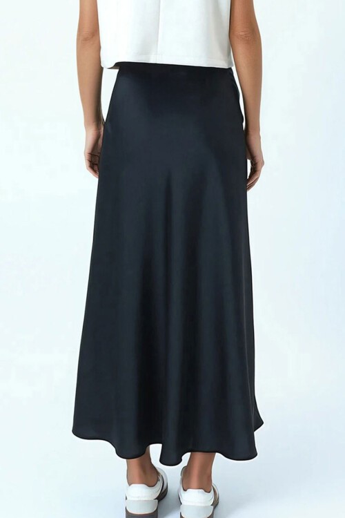 Siyah Yüksek Bel Basic Saten Etek BCHCA-251231