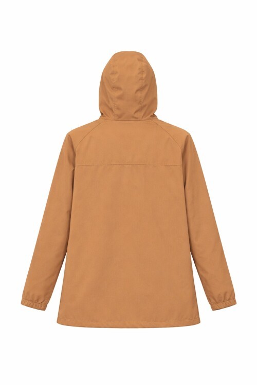 Taba Kapüşonlu Fermuarlı Çift Cepli Yağmurluk Ceket