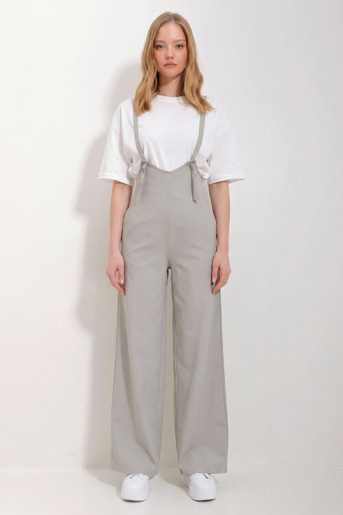 Taş Çift Cepli Askılı Likralı Salopet Tulum