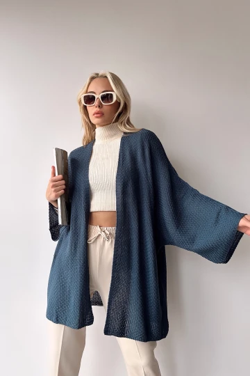 İndigo Yarasa Kol Salaş Triko Hırka BC231018