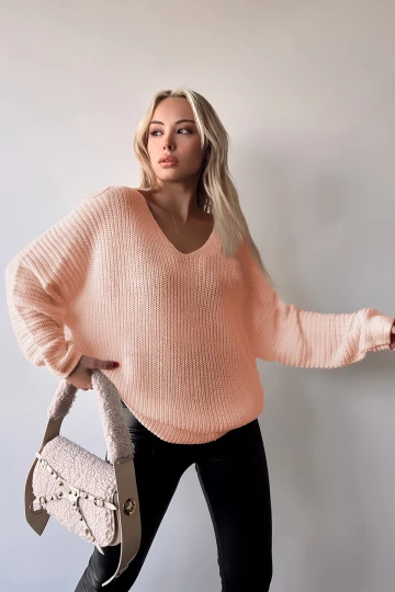 Pudra V Yaka Selanik Örgü Kışlık Kazak BC231019