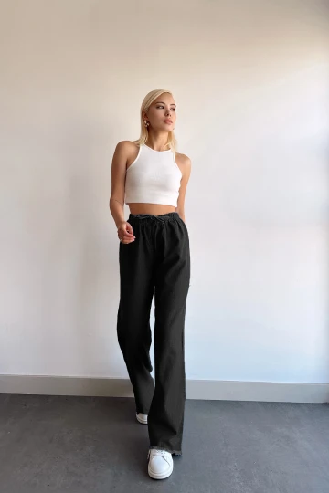 Siyah Paçası Püsküllü Palazzo Pantolon BCDF-231101