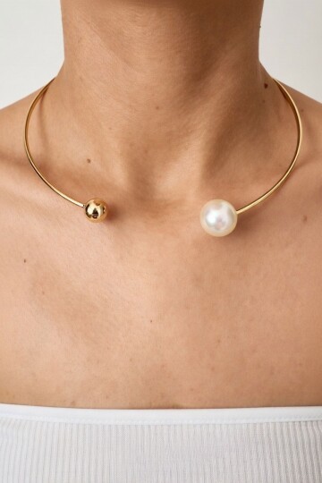 Gold İnci Detaylı Tasma Choker Kolye