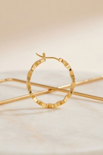 Gold Zigzag Kesim Detaylı Halka Küpe