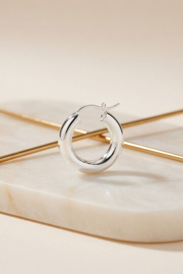 Silver Oval Kenarlı Mini Halka Küpe