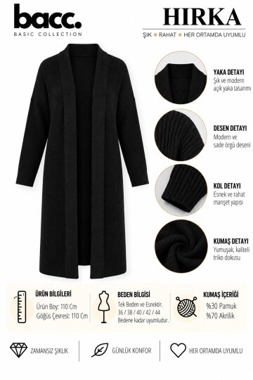 Siyah Maxi Boy Triko Hırka