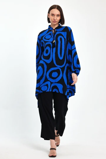 Maxi Boy Saks Geometrik Desenli Pantolon Ve Uzun Tunik Alt Üst Takım BCVL-241017