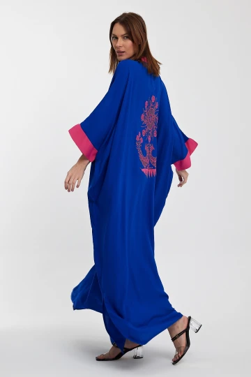 Maxi Boy Saks Hakim Yaka Nakış İşlemeli Uzun Boy Gömlek Elbise BCVL-24957