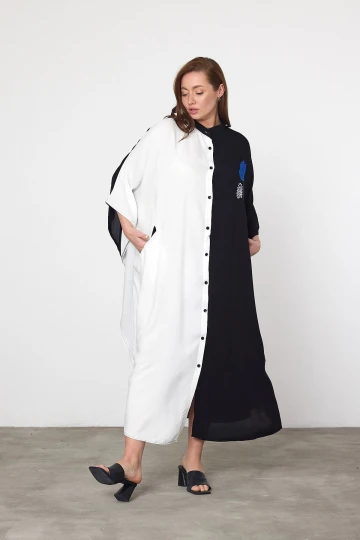 Maxi Boy Beyaz Nakış İşlemeli Dokuma Viscon Elbise BCVL-25993