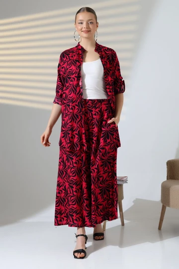 Fuşya Hakim Yaka Gömlek Ve Rahat Kesim Pantolon Dokuma Alt Üst Takım