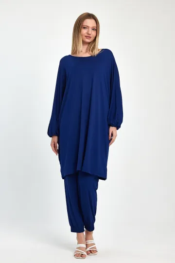 Lacivert Tunik Ve Pantolon Örme Viscon Alt Üst Takım