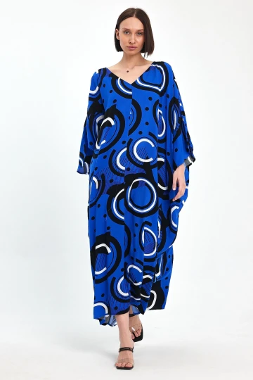 Maxi Boy Saks Baskılı Dokuma Viscon Elbise BCVL-251067